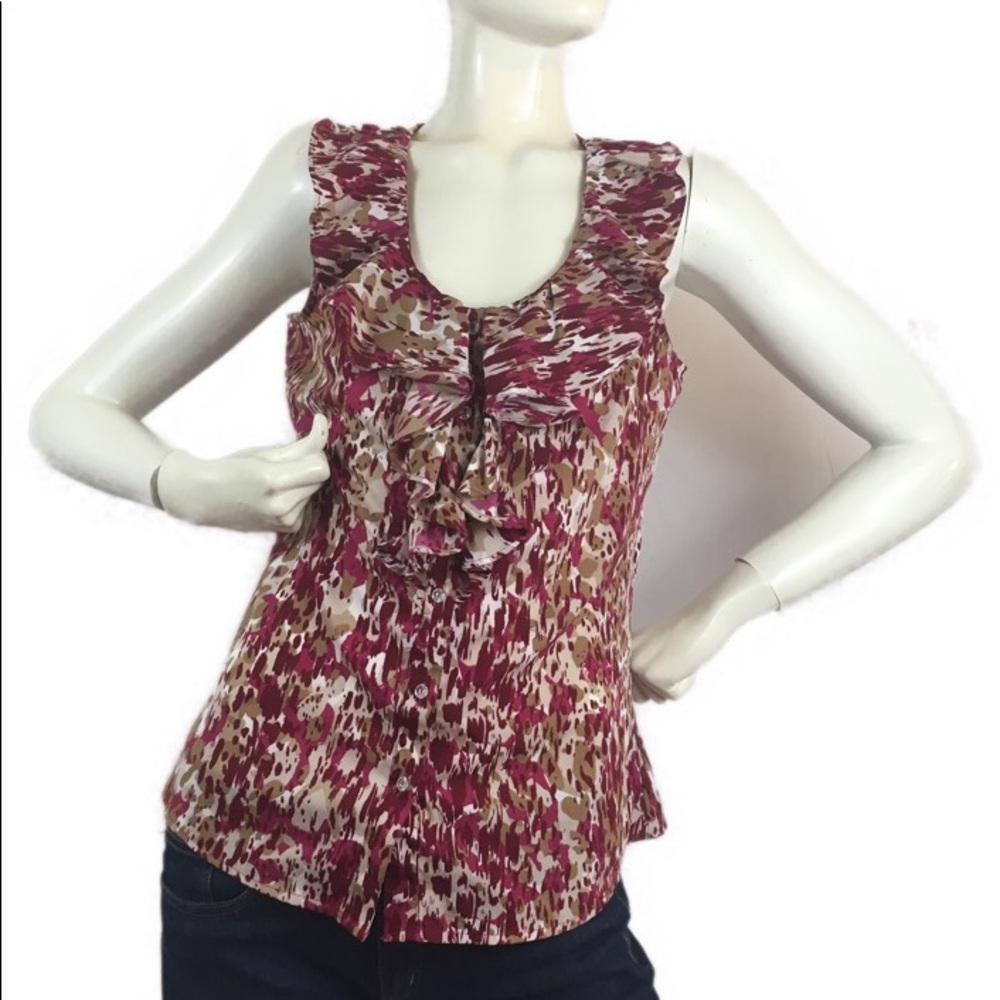 BANANA REPUBLIC printed top ruffle collar size M